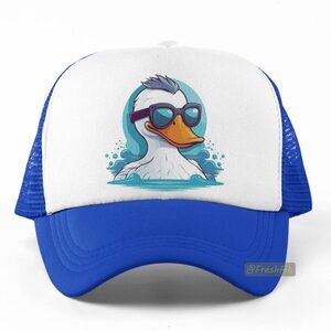 🆕Cool Duck Foam Trucker Hat Mesh Snapback Cap Blue/White